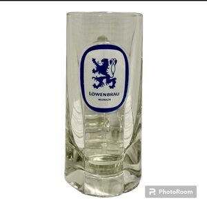 Vintage LOWENBRAU MUNICH Clear Glass German Beer Mug Stein 9 oz 6.5”